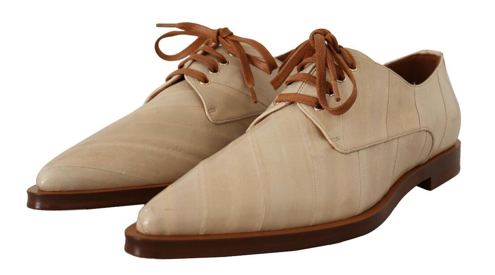 Dolce & Gabbana White Eel Leather Lace Up Formal Flats Shoes -   -  Dolce & Gabbana.