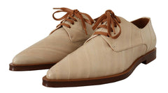 Dolce & Gabbana White Eel Leather Lace Up Formal Flats Shoes -   -  Dolce & Gabbana.