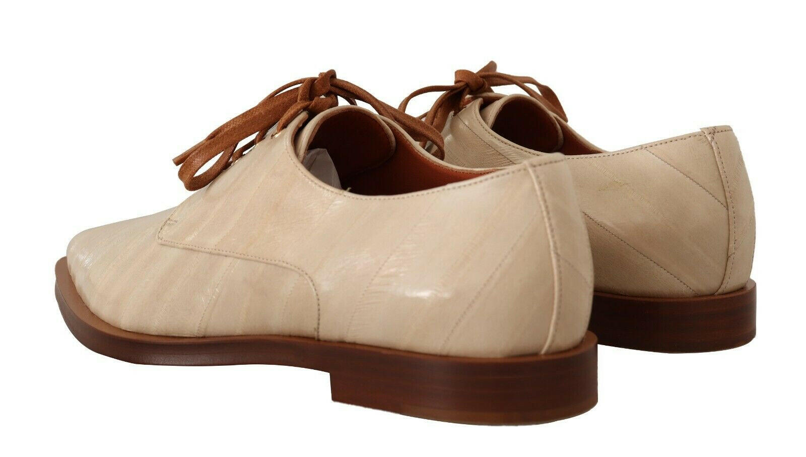 Dolce & Gabbana White Eel Leather Lace Up Formal Flats Shoes -   -  Dolce & Gabbana.
