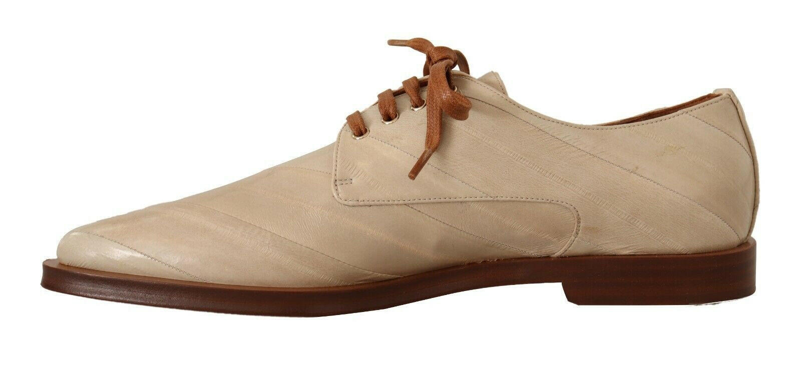 Dolce & Gabbana White Eel Leather Lace Up Formal Flats Shoes -   -  Dolce & Gabbana.