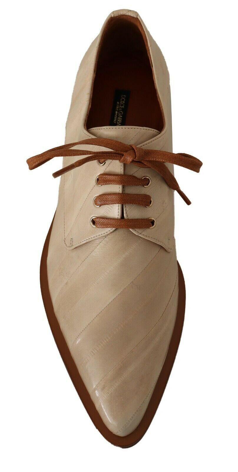 Dolce & Gabbana White Eel Leather Lace Up Formal Flats Shoes -   -  Dolce & Gabbana.