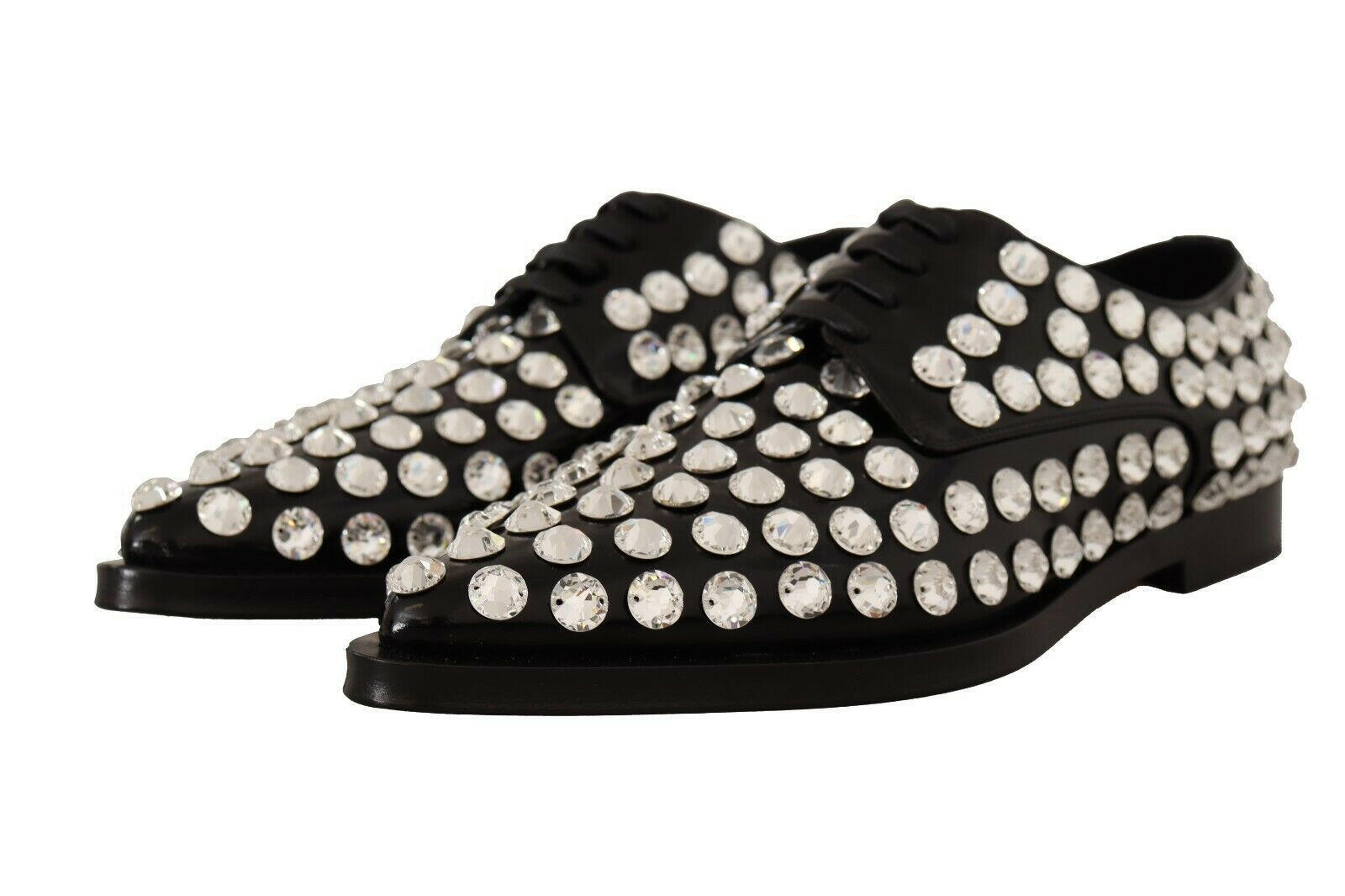 Dolce & Gabbana Black Leather Crystals Lace Up Formal Shoes -   -  Dolce & Gabbana.