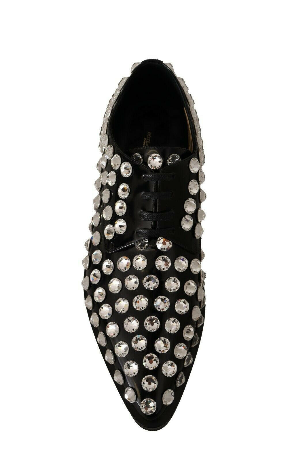 Dolce & Gabbana Black Leather Crystals Lace Up Formal Shoes -   -  Dolce & Gabbana.