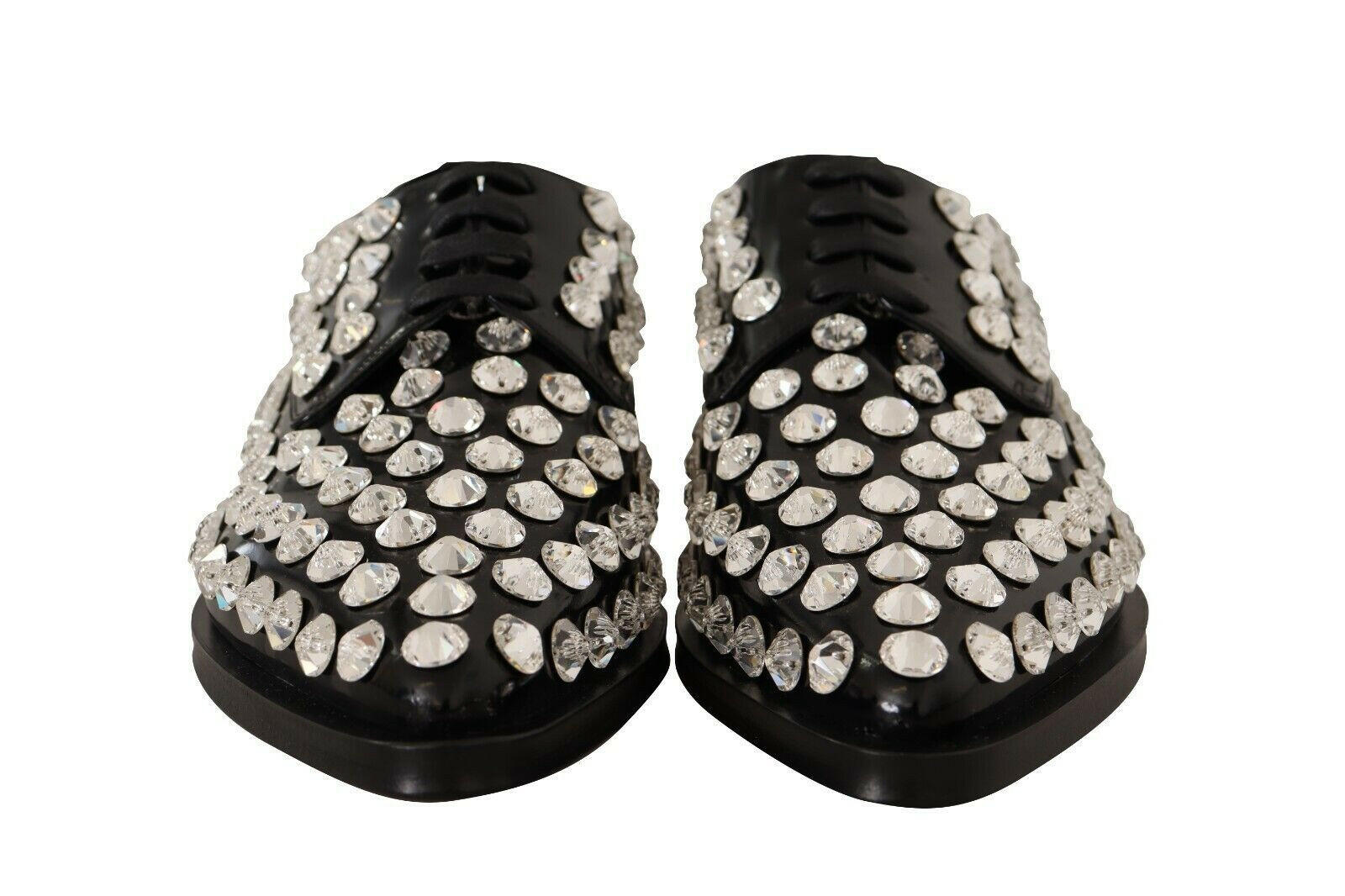 Dolce & Gabbana Black Leather Crystals Lace Up Formal Shoes -   -  Dolce & Gabbana.