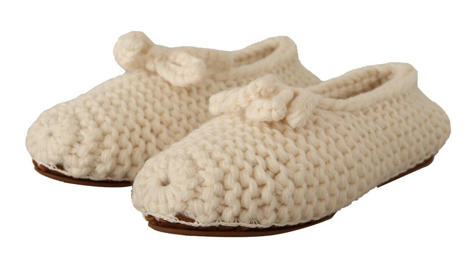 Dolce & Gabbana White Slip On Ballerina Flats Wool Knit Shoes -   -  Dolce & Gabbana.