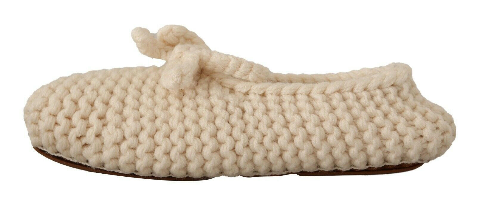 Dolce & Gabbana White Slip On Ballerina Flats Wool Knit Shoes -   -  Dolce & Gabbana.