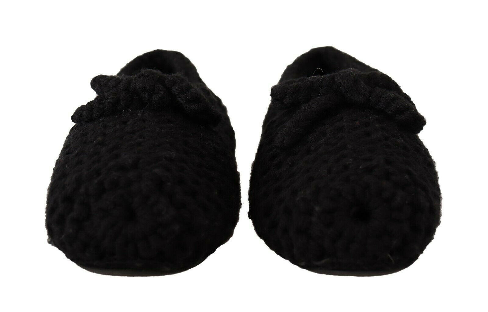 Dolce & Gabbana Black Slip On Ballerina Flats Wool Knit Shoes -   -  Dolce & Gabbana.