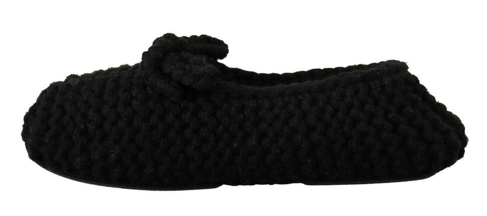 Dolce & Gabbana Black Slip On Ballerina Flats Wool Knit Shoes -   -  Dolce & Gabbana.