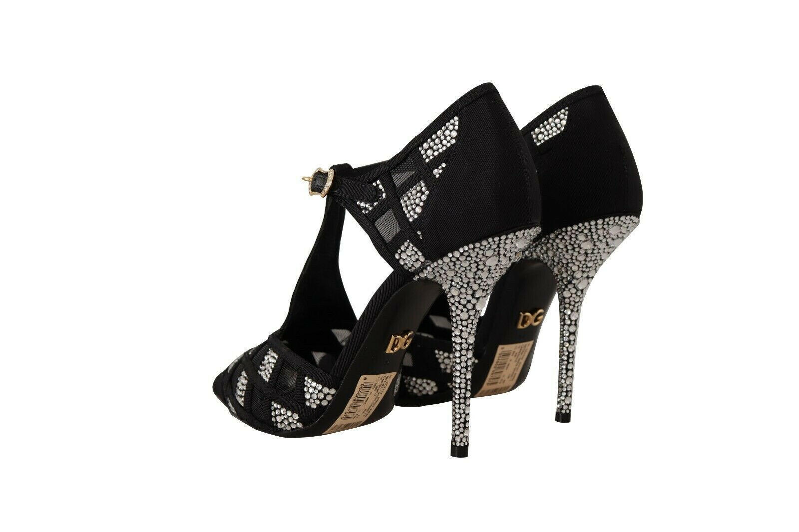 Dolce & Gabbana Black Crystals T-strap Heels Pumps Shoes -   -  Dolce & Gabbana.