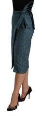 Koonhor Blue High Waist Pencil Straight Wrap Style Skirt -   -  Koonhor.
