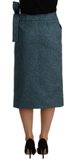 Koonhor Blue High Waist Pencil Straight Wrap Style Skirt -   -  Koonhor.
