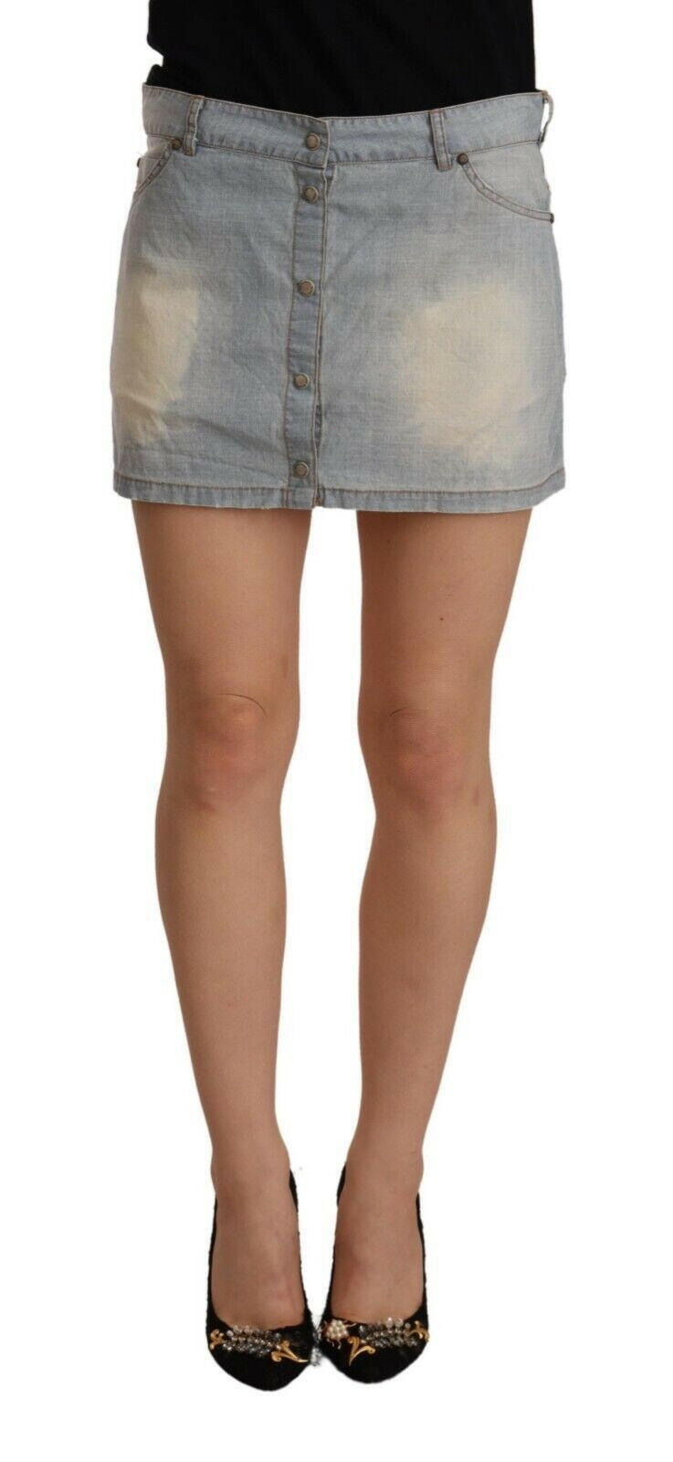 Ermanno Scervino Light Blue Mid Waist Denim Mini Cotton Skirt -   -  Ermanno Scervino.