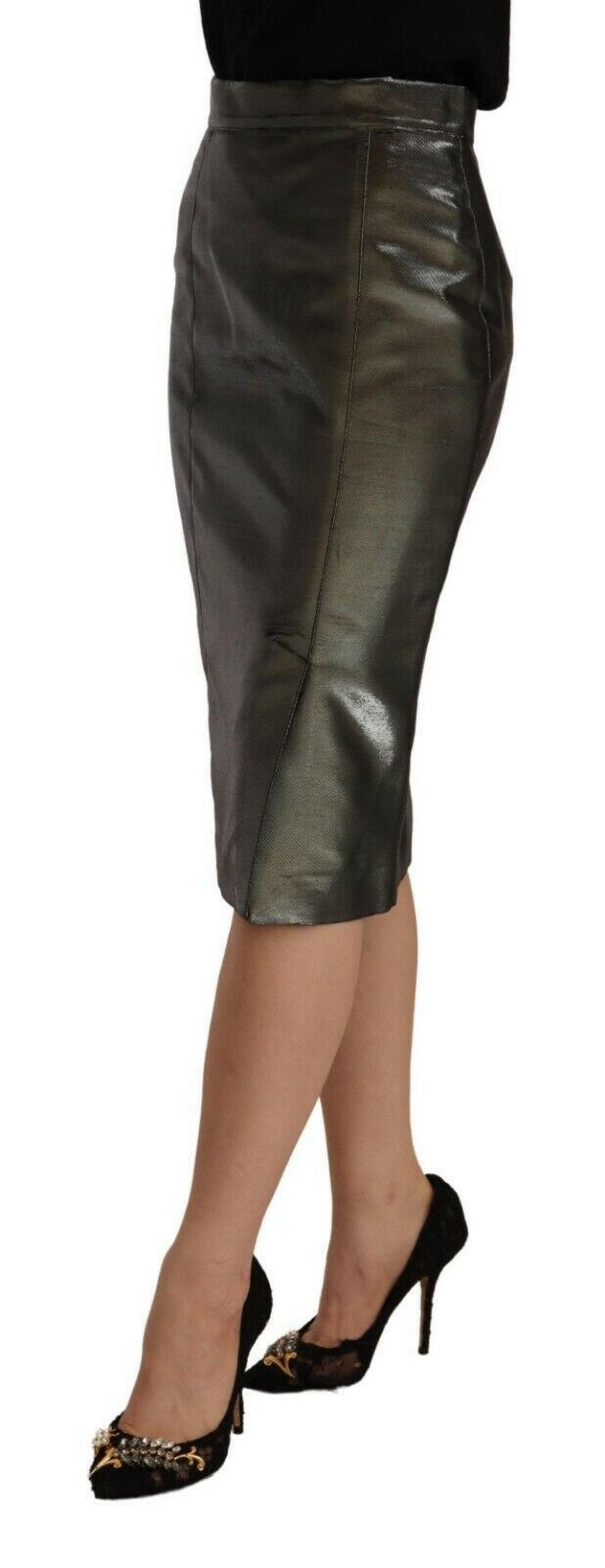 GF Ferre Metallic Gray High Waist Pencil Midi Skirt -   -  GF Ferre.