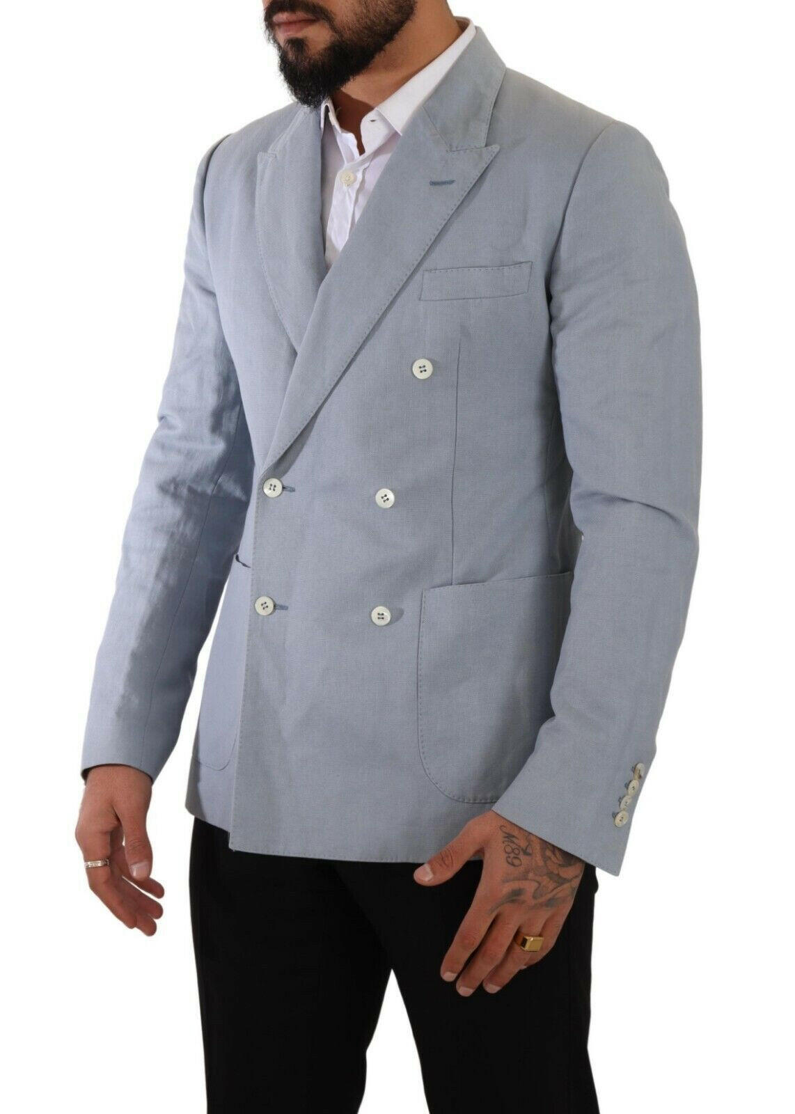 Dolce & Gabbana Blue Cotton Linen Slim Fit Jacket Coat Blazer -   -  Dolce & Gabbana.