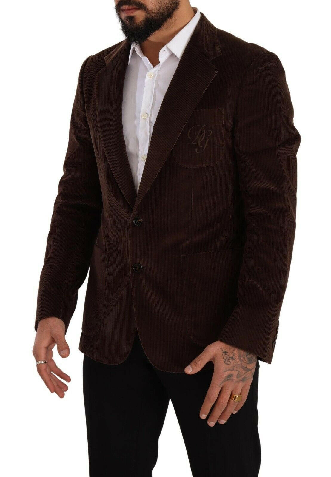 Dolce & Gabbana Brown Corduroy Slim Fit Coat DG Logo Blazer -   -  Dolce & Gabbana.