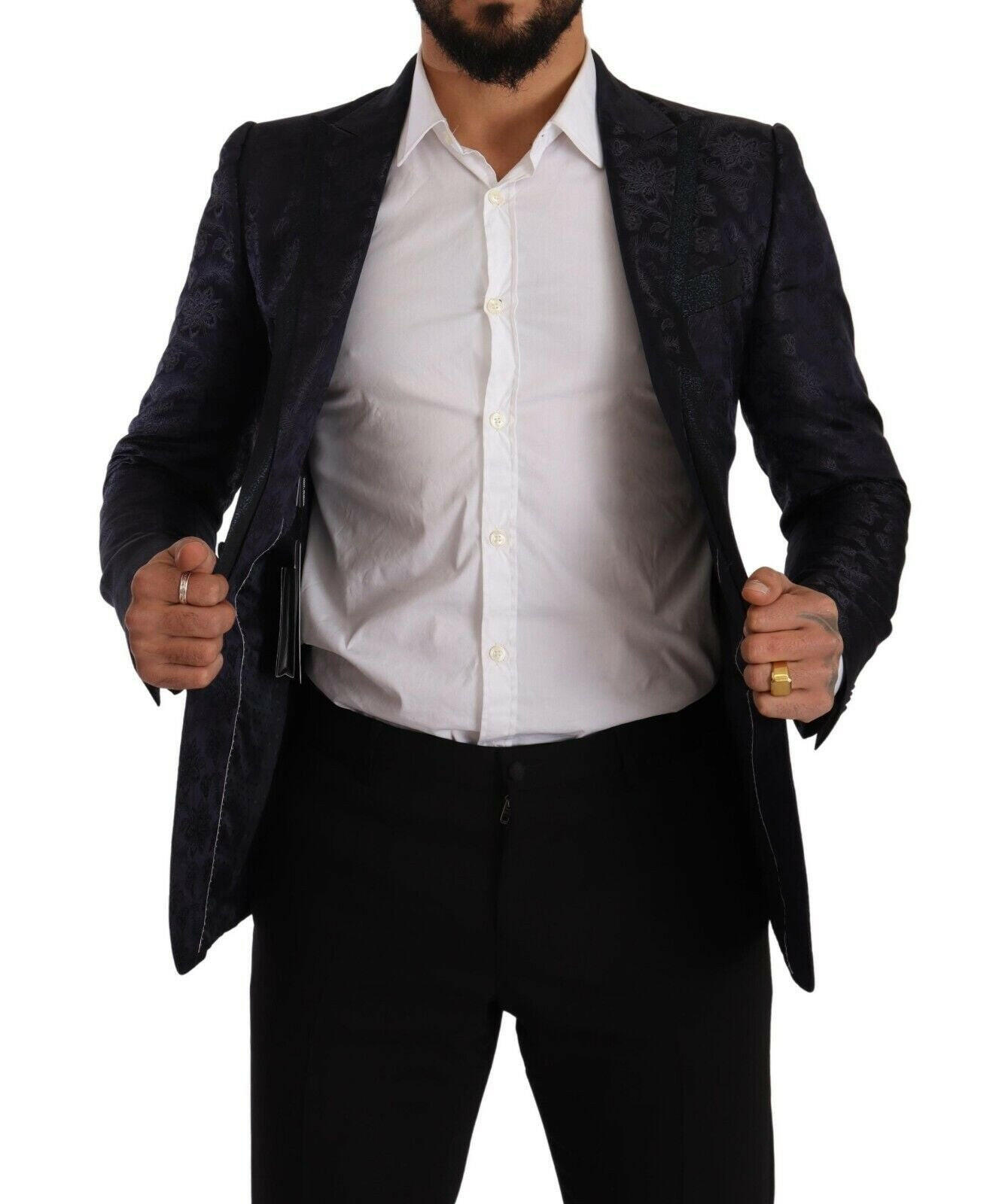 Dolce & Gabbana Blue Floral Jacquard Silk Coat MARTINI Blazer -   -  Dolce & Gabbana.