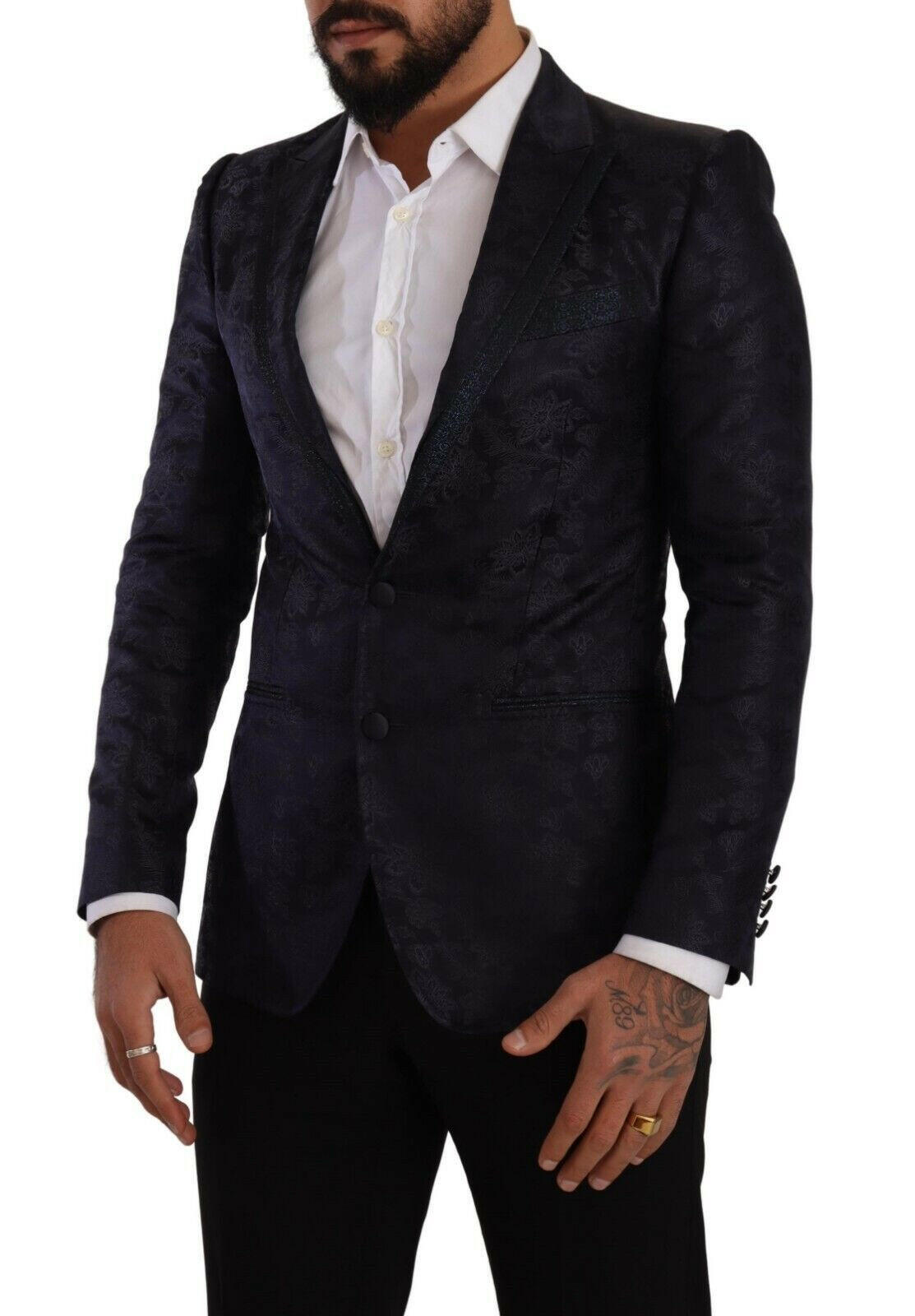 Dolce & Gabbana Blue Floral Jacquard Silk Coat MARTINI Blazer -   -  Dolce & Gabbana.
