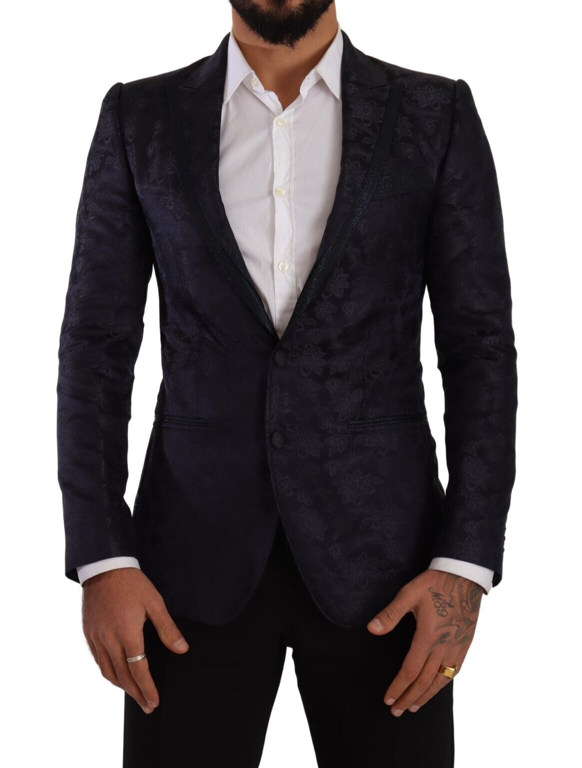 Dolce & Gabbana Blue Floral Jacquard Silk Coat MARTINI Blazer -   -  Dolce & Gabbana.