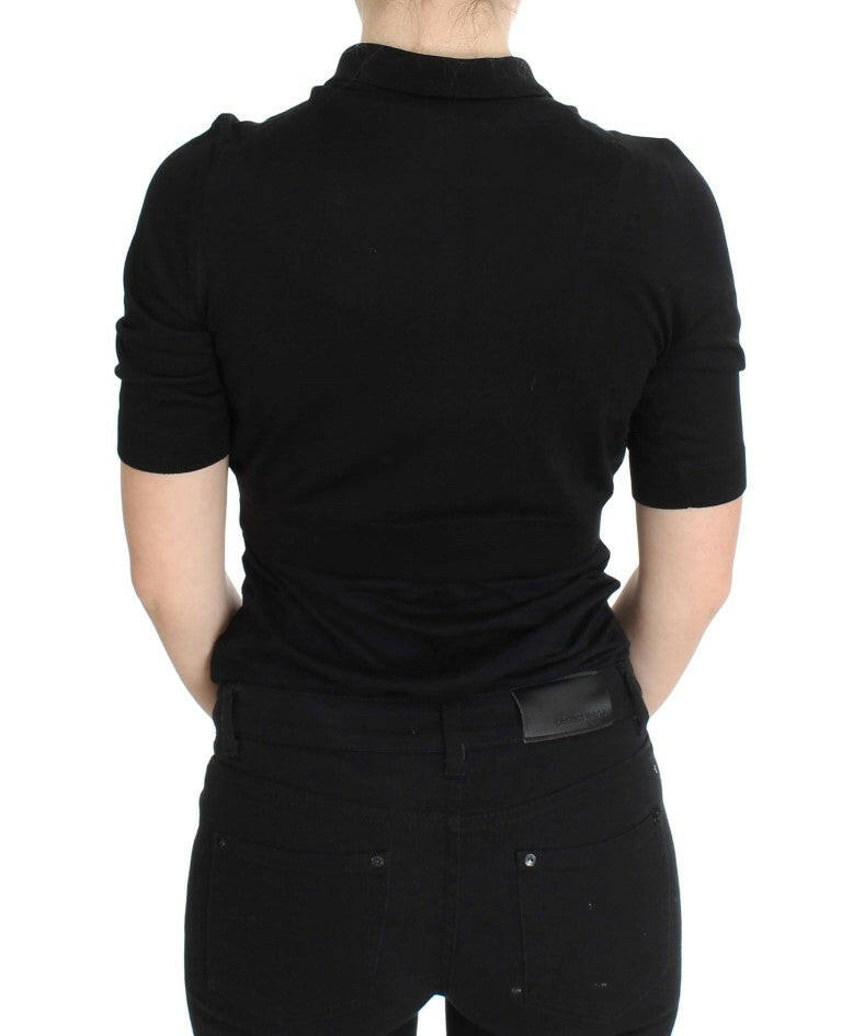 Dolce & Gabbana Black Silk Floral Embroidered Polo Top -   -  Dolce & Gabbana.