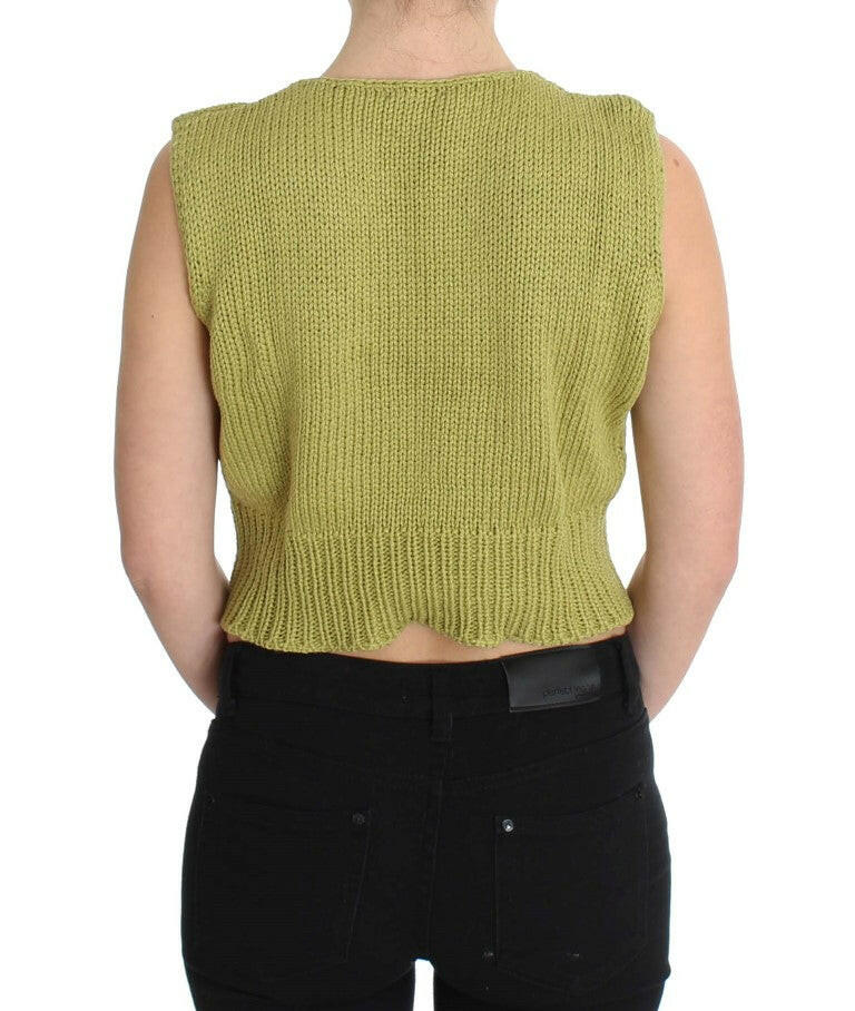 PINK MEMORIES Green Cotton Blend Knitted Sleeveless Sweater -   -  PINK MEMORIES.