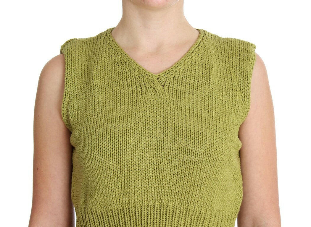 PINK MEMORIES Green Cotton Blend Knitted Sleeveless Sweater -   -  PINK MEMORIES.