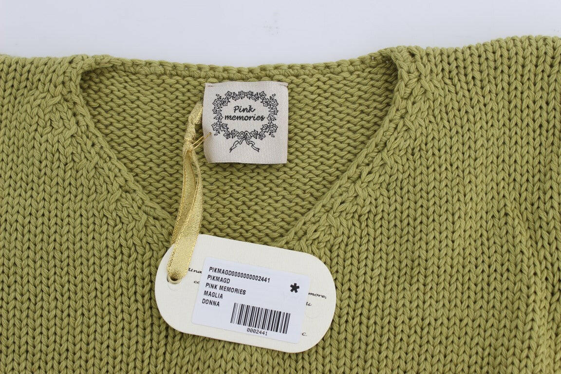 PINK MEMORIES Green Cotton Blend Knitted Sleeveless Sweater -   -  PINK MEMORIES.
