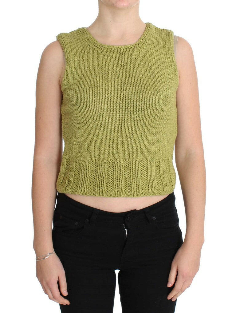 PINK MEMORIES Green Cotton Blend Knitted Sleeveless Sweater -   -  PINK MEMORIES.