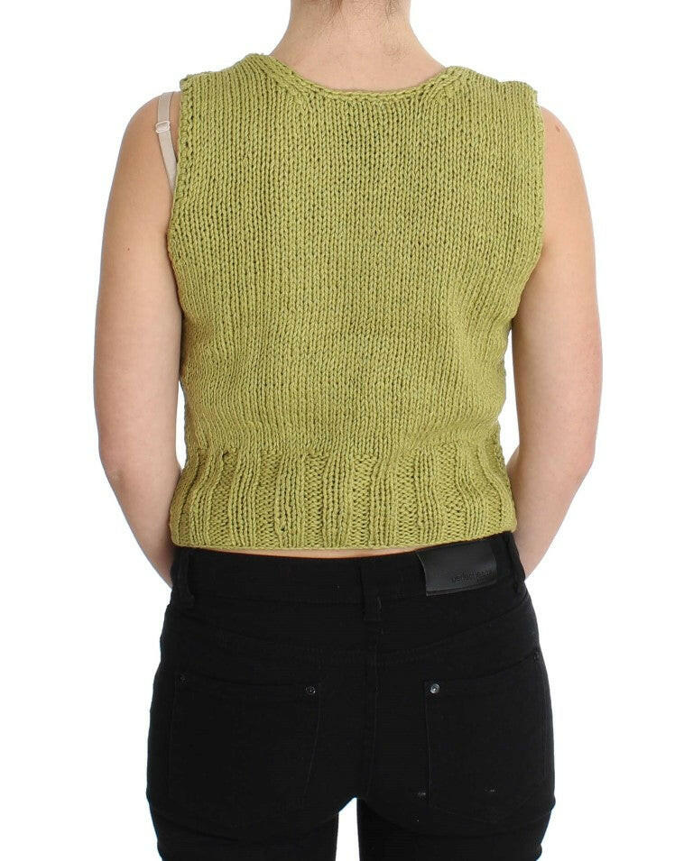 PINK MEMORIES Green Cotton Blend Knitted Sleeveless Sweater -   -  PINK MEMORIES.