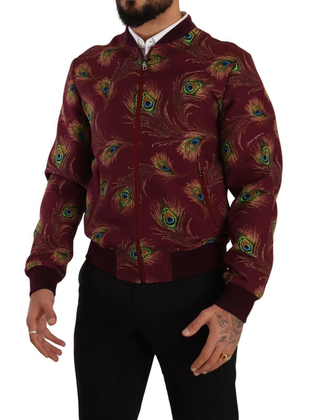 Dolce & Gabbana Red Peacock Polyester Stretch Full Zip Jacket -   -  Dolce & Gabbana.