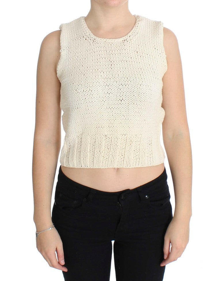 PINK MEMORIES Beige Cotton Blend Knitted Sleeveless Sweater -   -  PINK MEMORIES.