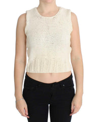 PINK MEMORIES Beige Cotton Blend Knitted Sleeveless Sweater -   -  PINK MEMORIES.