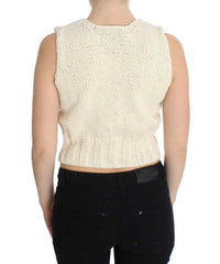 PINK MEMORIES Beige Cotton Blend Knitted Sleeveless Sweater -   -  PINK MEMORIES.