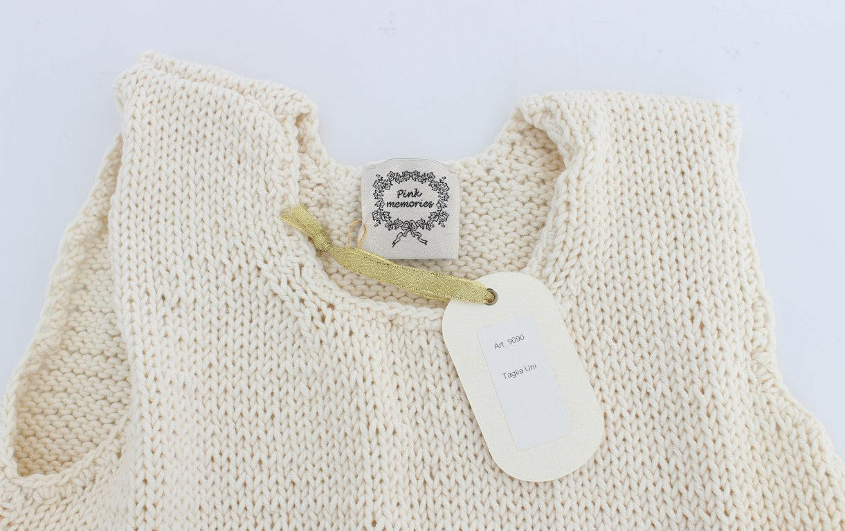PINK MEMORIES Beige Cotton Blend Knitted Sleeveless Sweater -   -  PINK MEMORIES.