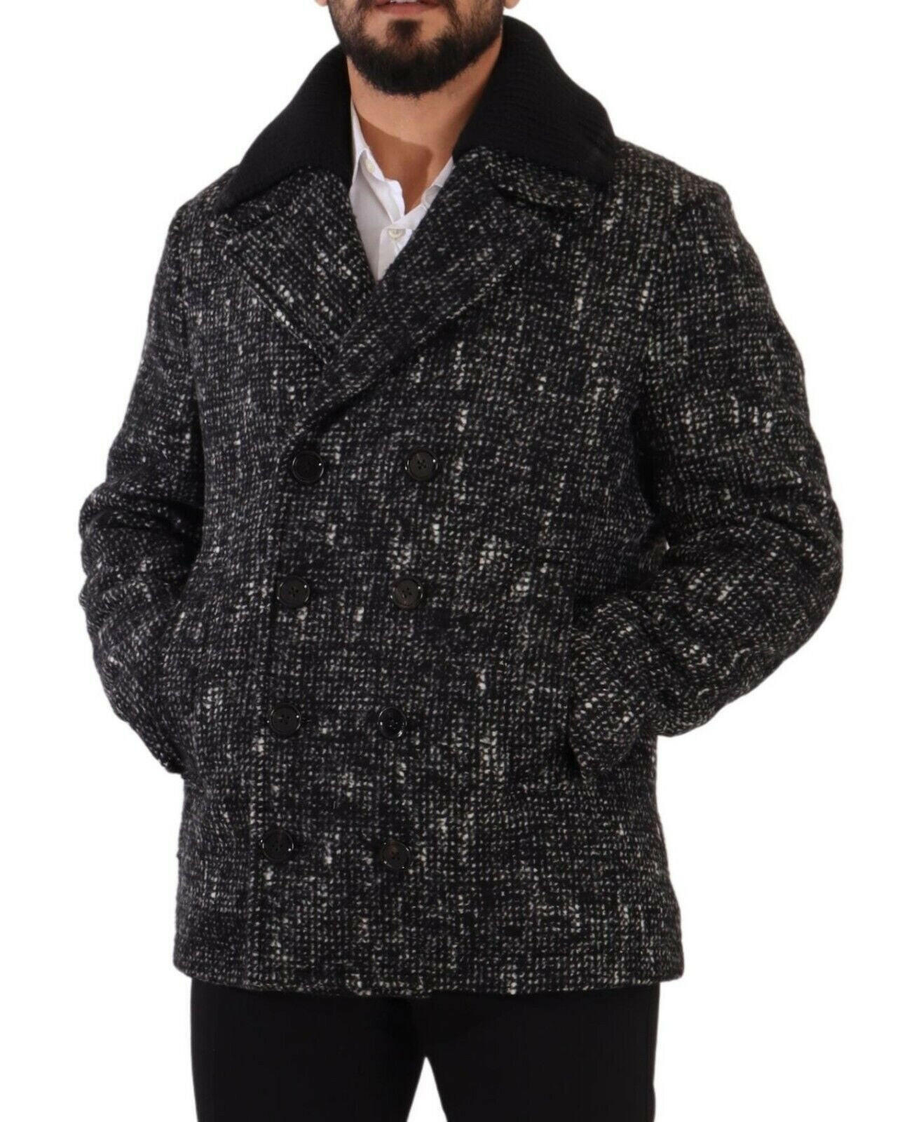 Dolce & Gabbana Black Wool Double Breasted Coat Men Jacket -   -  Dolce & Gabbana.