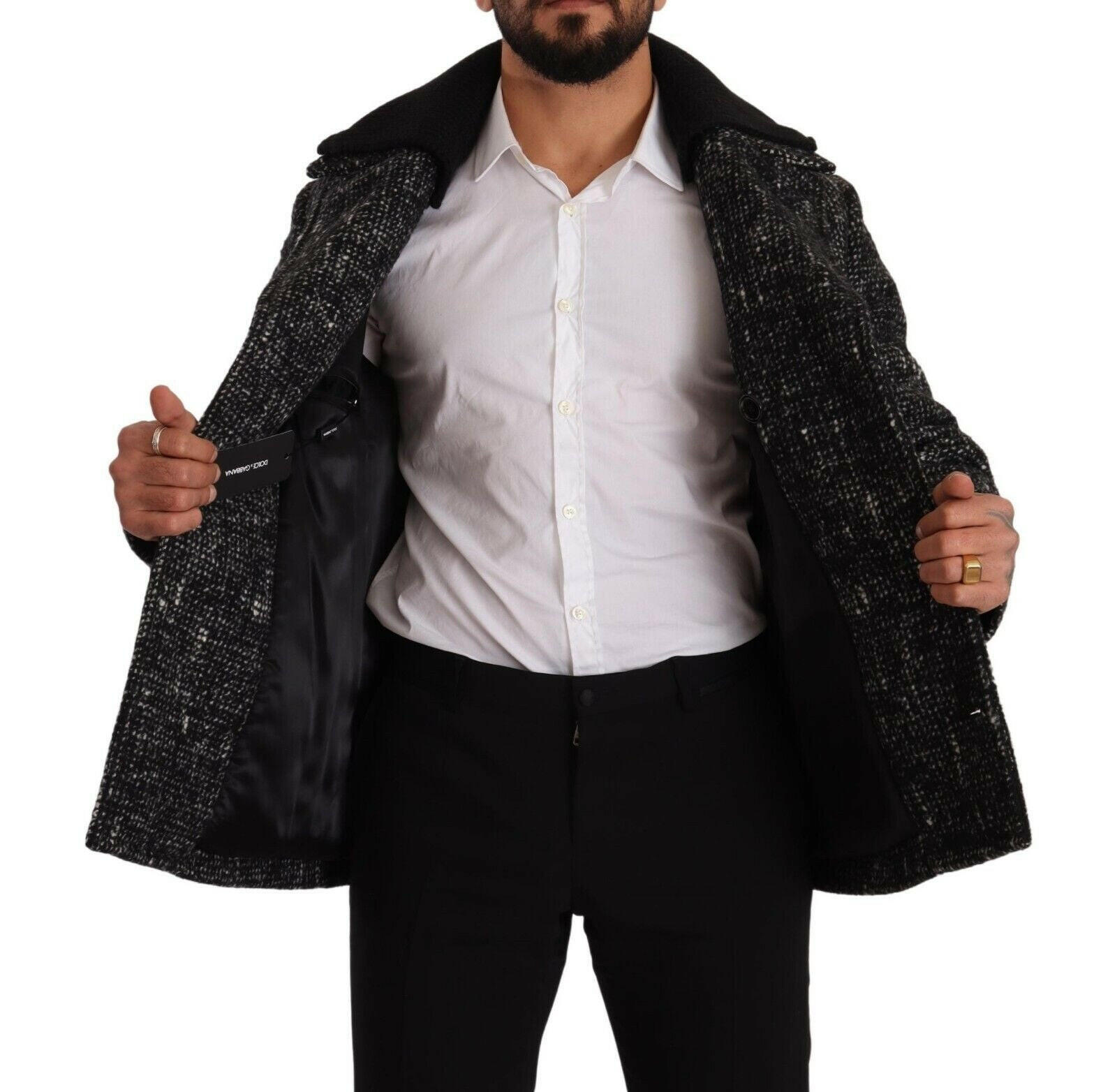 Dolce & Gabbana Black Wool Double Breasted Coat Men Jacket -   -  Dolce & Gabbana.