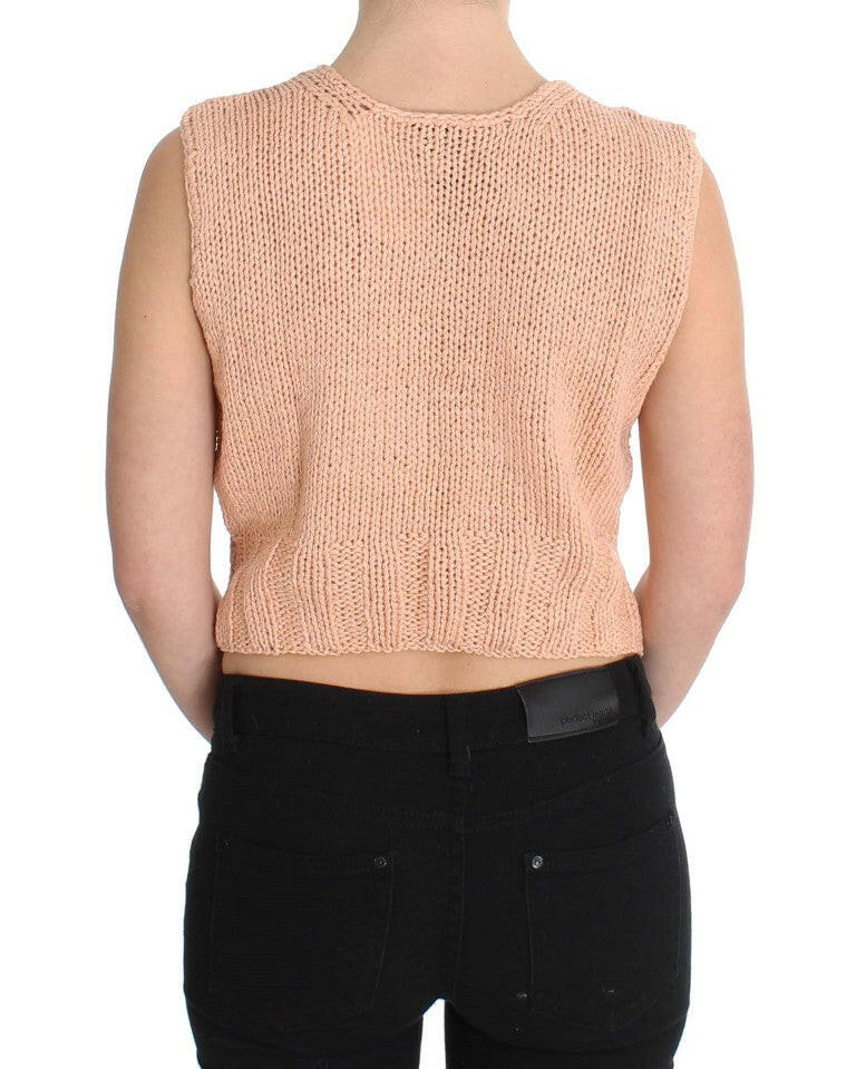 PINK MEMORIES Pink Cotton Blend Knitted Sleeveless Sweater -   -  PINK MEMORIES.
