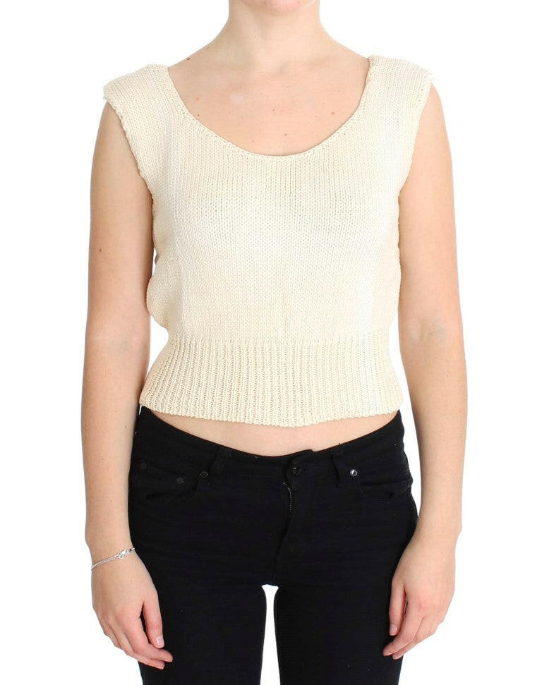 PINK MEMORIES Beige Cotton Blend Knitted Sleeveless Sweater -   -  PINK MEMORIES.