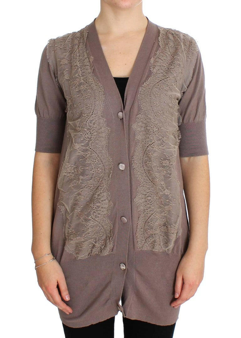 PINK MEMORIES Purple Lace Cotton Cardigan Sweater -   -  PINK MEMORIES.