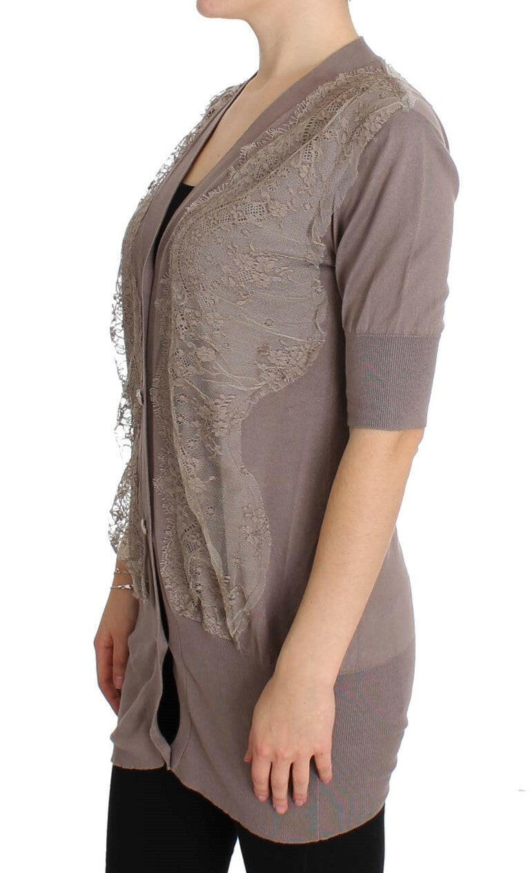 PINK MEMORIES Purple Lace Cotton Cardigan Sweater -   -  PINK MEMORIES.