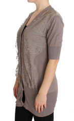 PINK MEMORIES Purple Lace Cotton Cardigan Sweater -   -  PINK MEMORIES.