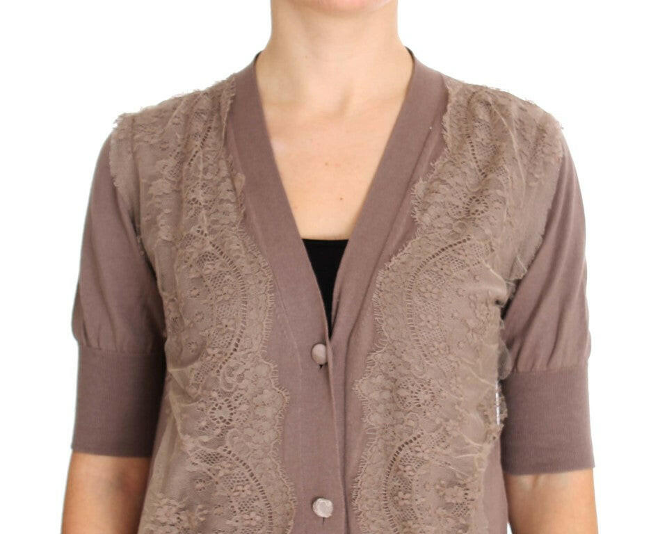 PINK MEMORIES Purple Lace Cotton Cardigan Sweater -   -  PINK MEMORIES.