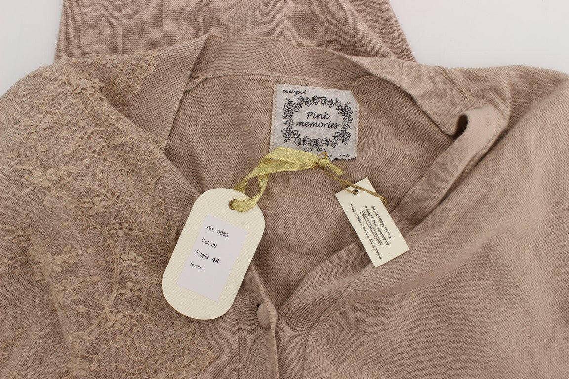 PINK MEMORIES Pink Lace Cotton Cardigan Sweater -   -  PINK MEMORIES.