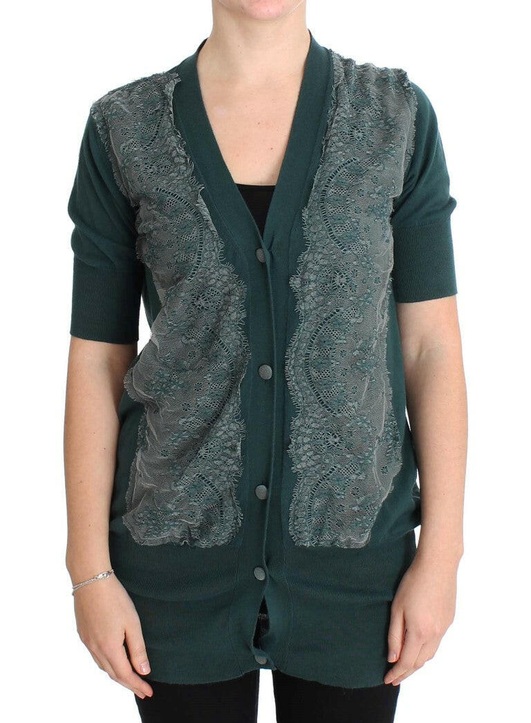 PINK MEMORIES Green Lace Cotton Cardigan Sweater -   -  PINK MEMORIES.