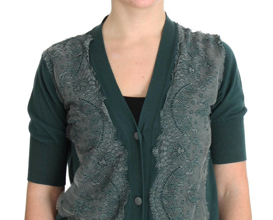 PINK MEMORIES Green Lace Cotton Cardigan Sweater -   -  PINK MEMORIES.
