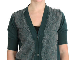 PINK MEMORIES Green Lace Cotton Cardigan Sweater -   -  PINK MEMORIES.
