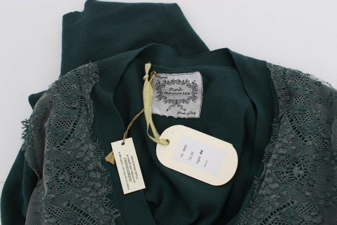PINK MEMORIES Green Lace Cotton Cardigan Sweater -   -  PINK MEMORIES.
