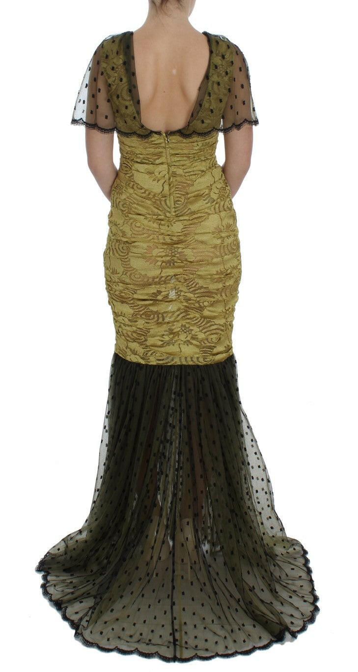 Dolce & Gabbana Yellow Black Floral Lace Ricamo Gown Dress -   -  Dolce & Gabbana.
