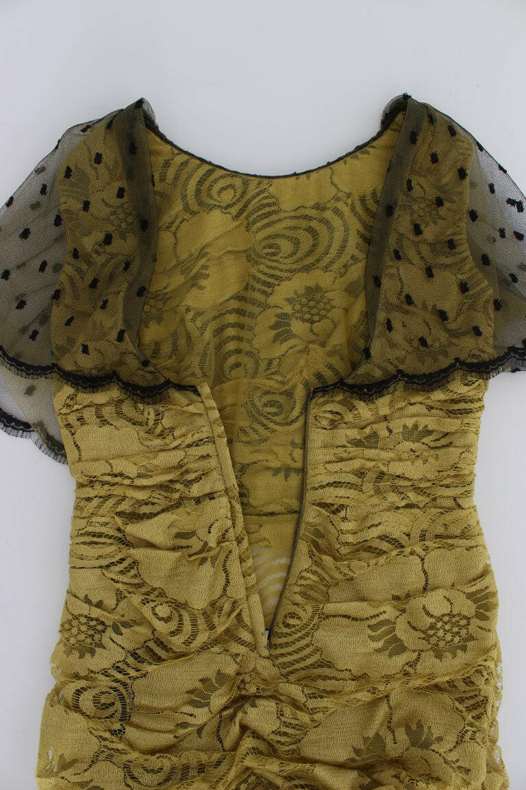 Dolce & Gabbana Yellow Black Floral Lace Ricamo Gown Dress -   -  Dolce & Gabbana.