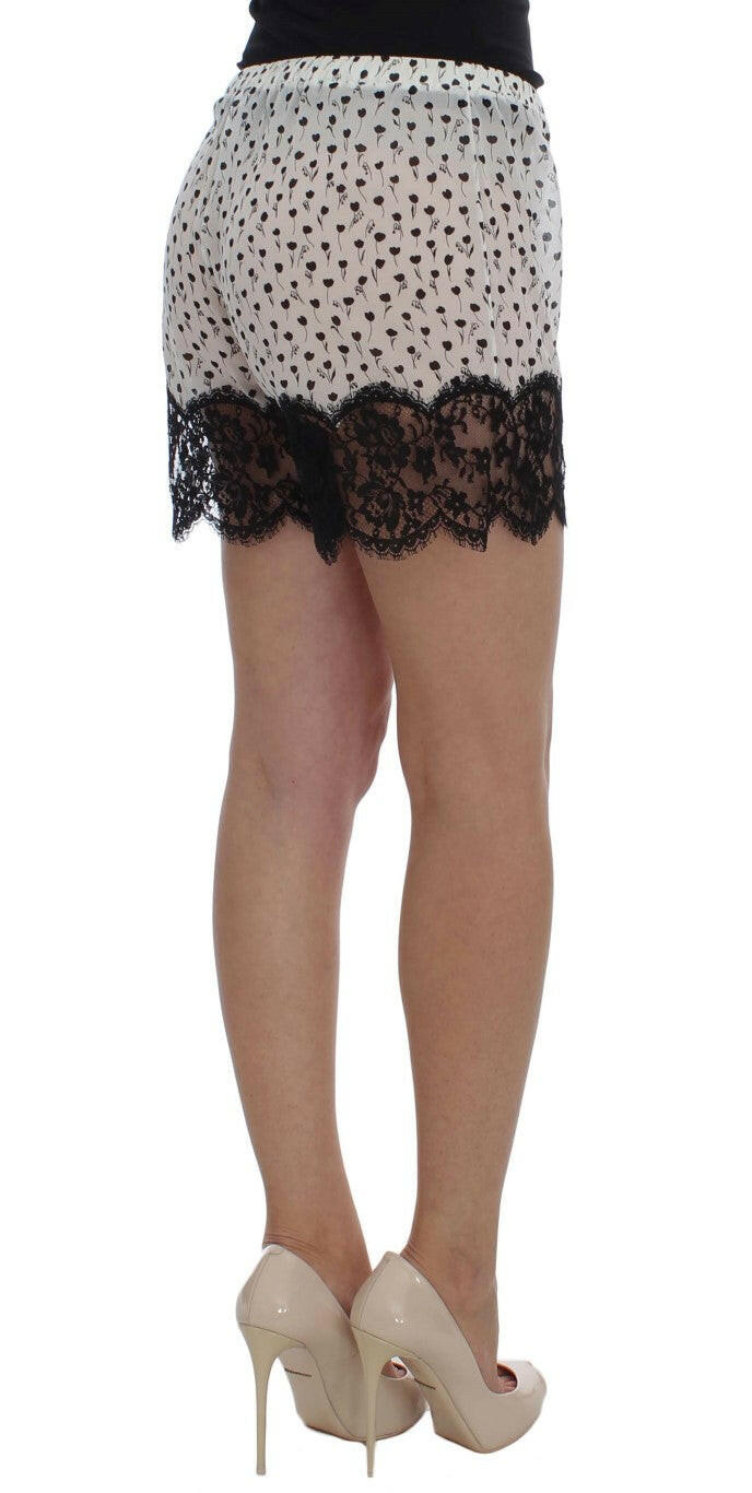 Dolce & Gabbana White Black Floral Lace Silk Sleepwear Shorts -   -  Dolce & Gabbana.