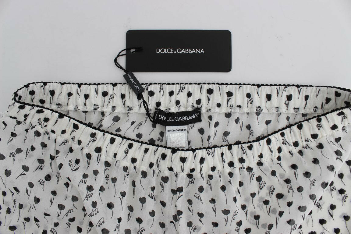 Dolce & Gabbana White Black Floral Lace Silk Sleepwear Shorts -   -  Dolce & Gabbana.